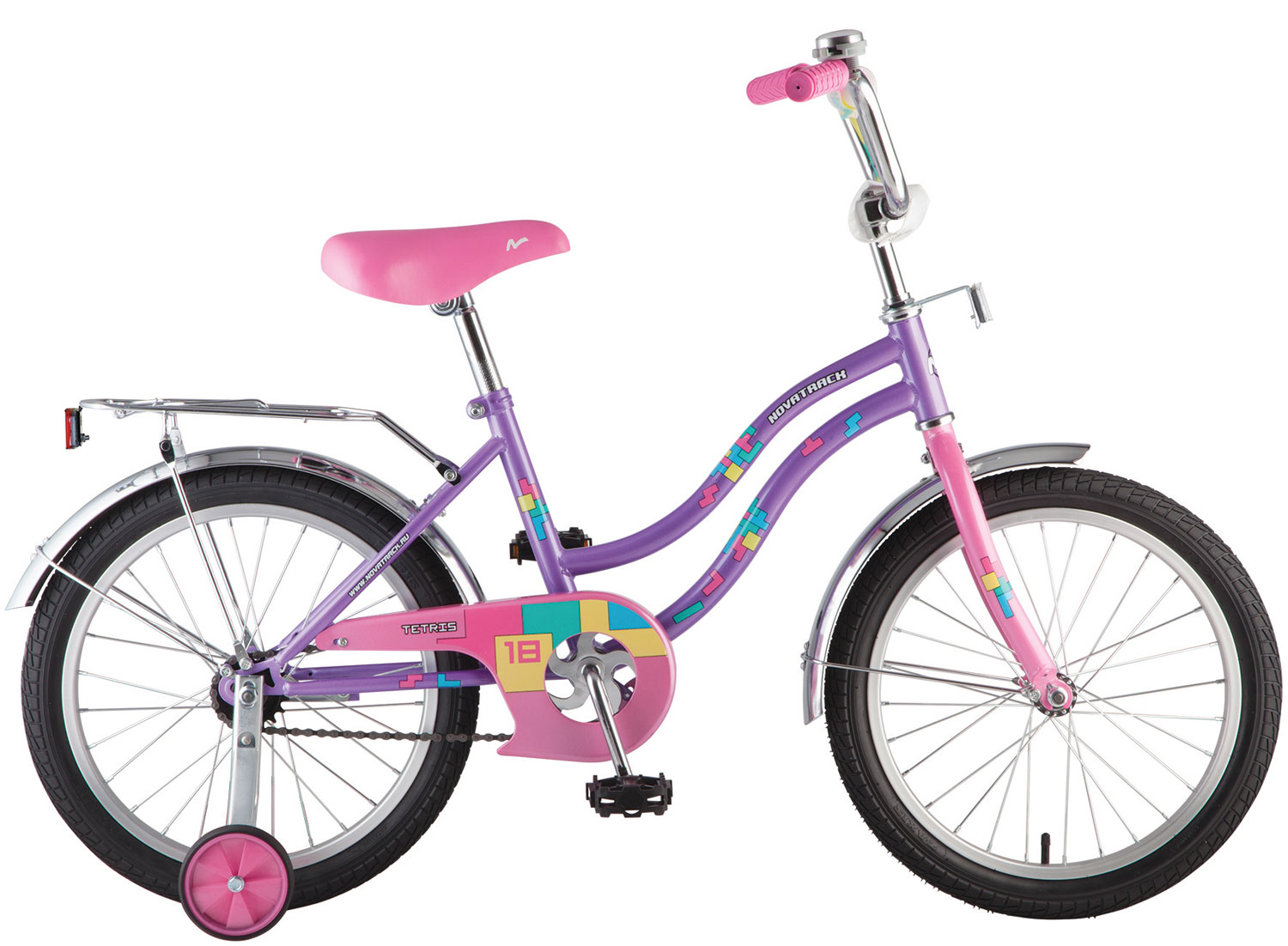 Велосипед NOVATRACK 14" TETRIS, фиолетовый,тормоз нож.,крылья цвет,багажник хромир.,