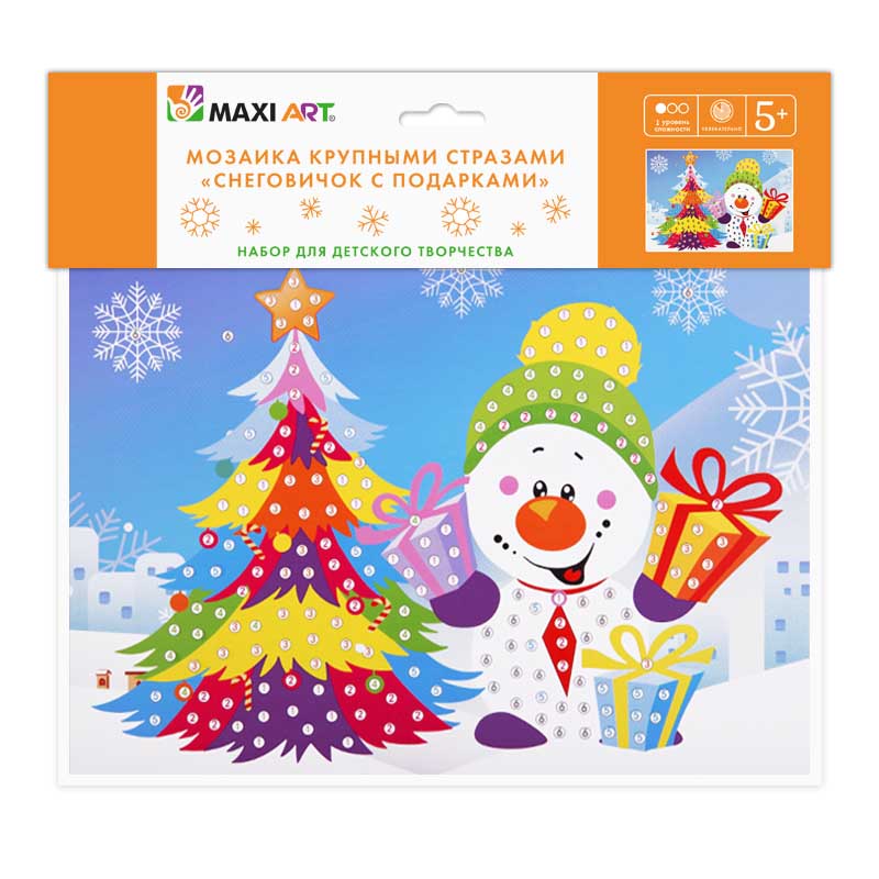 Мозаика Крупными Стразами Maxi Art, Снеговичок с Подарками
