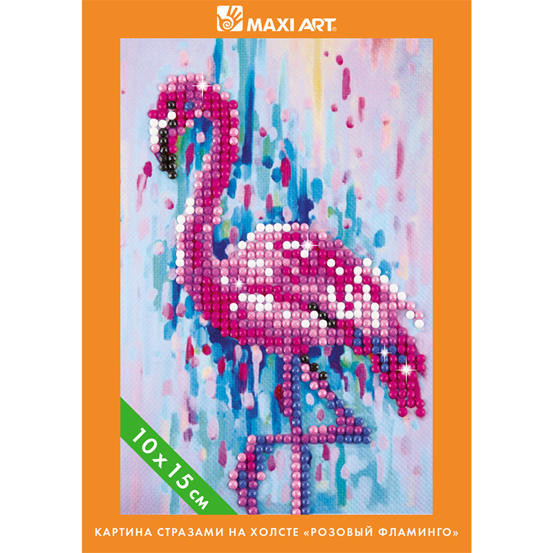 Картина Стразами на Холсте Maxi Art, Розовый Фламинго, 10х15см, в Коробке