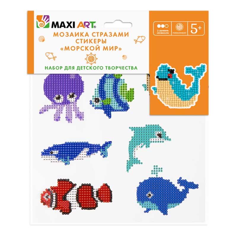 Мозаика Стразами Maxi Art, Набор из 7 Стикеров со Стразами, Морской Мир, 20Х20 см
