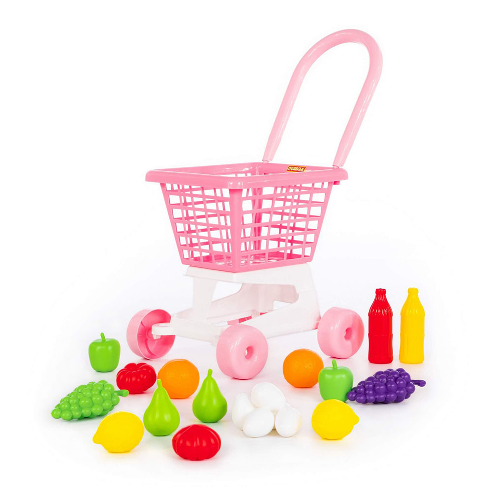 Тележка "Supermarket" №1 (розовая) + набор продуктов (в сеточке) 68477