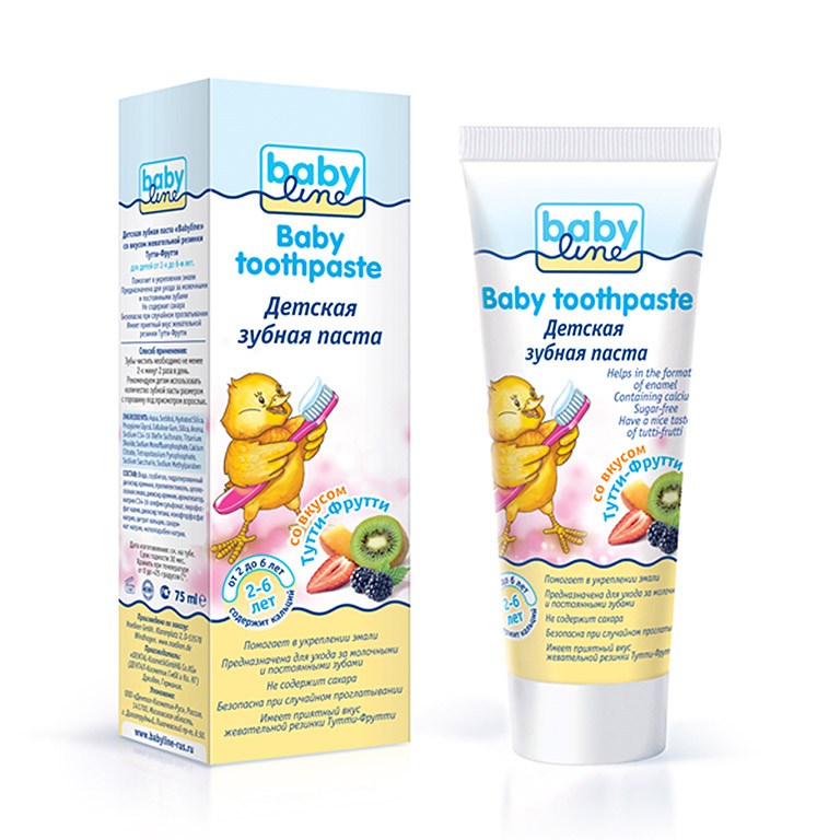 BABYLINE Детская зубная паста со вкусом ТУТТИ-ФРУТТИ от 2 до 6 лет, 75 мл