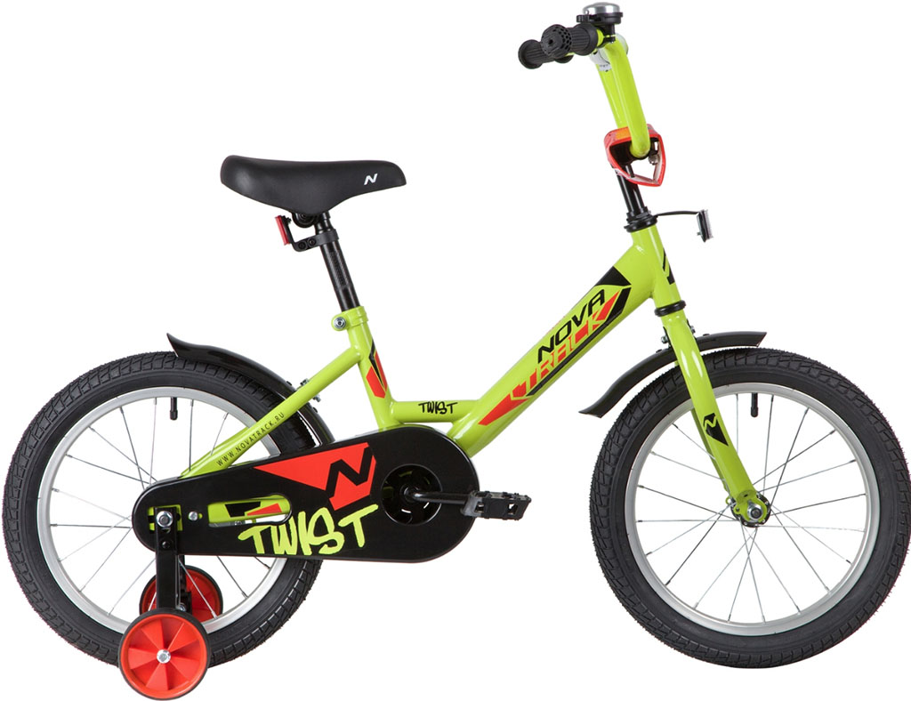 Велосипед NOVATRACK 16" TWIST зеленый, тормоз нож, крылья корот, полная защ.цепи