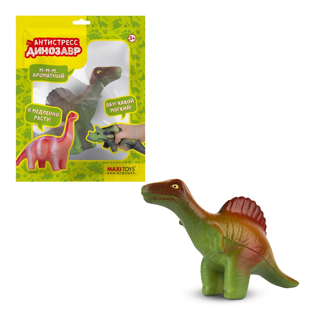 Игрушка-сквиш Maxitoys  Антистресс-Динозавр Спинозавр, 14 см, в Красочном Пакете с Окошком MT-GP0720212