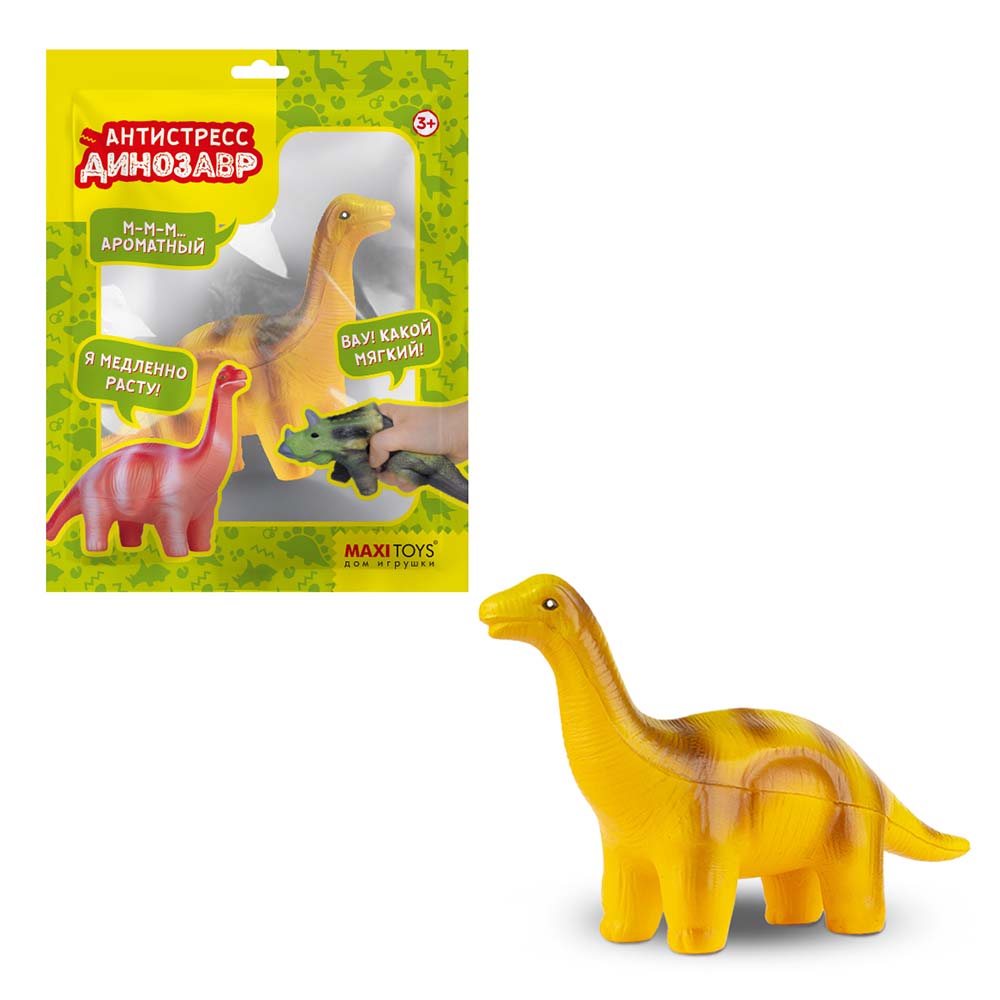 Игрушка-сквиш Maxitoys Антистресс-Динозавр Брахиозавр, 14 см, в Красочном Пакете с Окошком MT-GP0720211