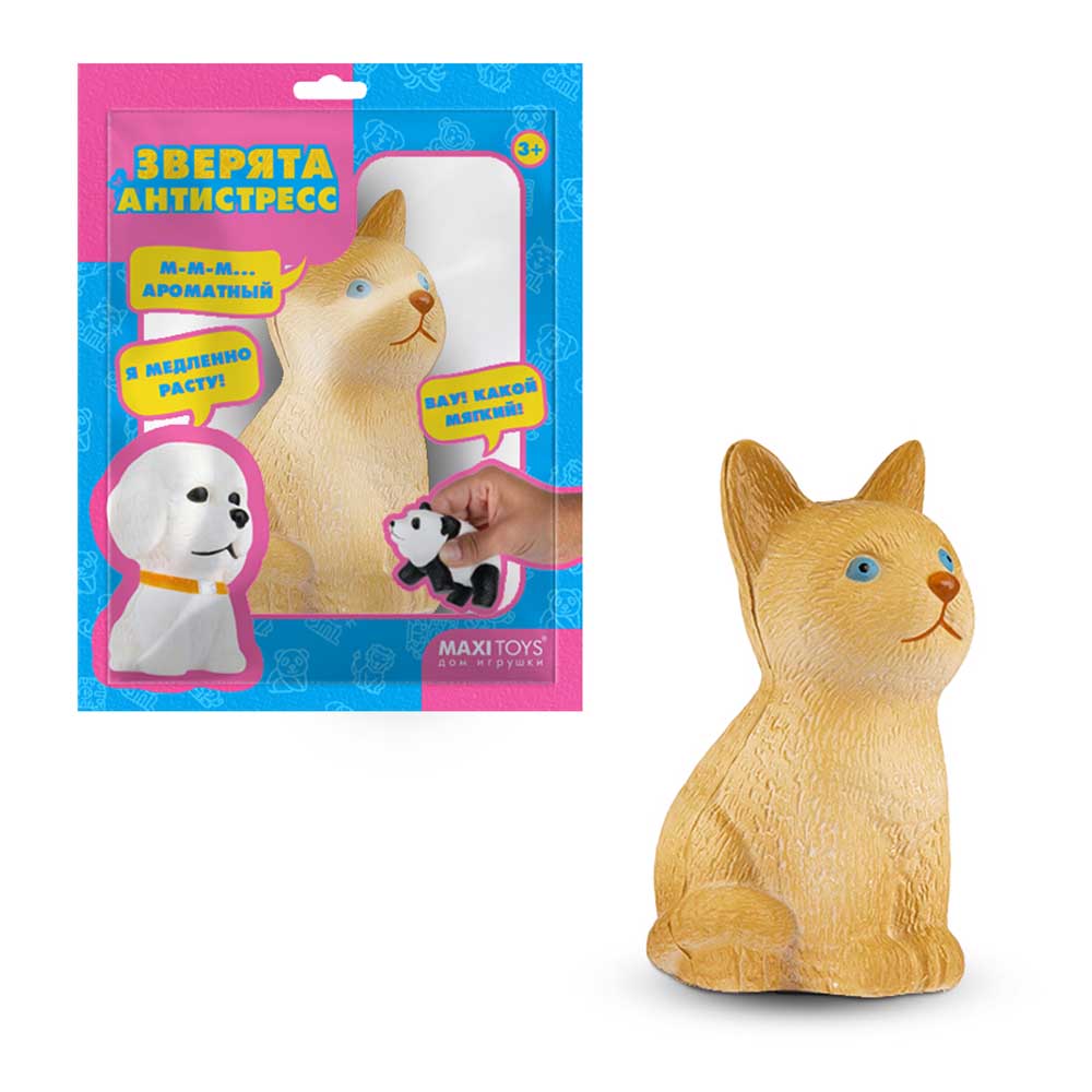 Игрушка-сквиш Maxitoys  Зверята-Антистресс Домашняя Кошка, 10 см, в Красочном Пакете с Окошком MT-GP0720206