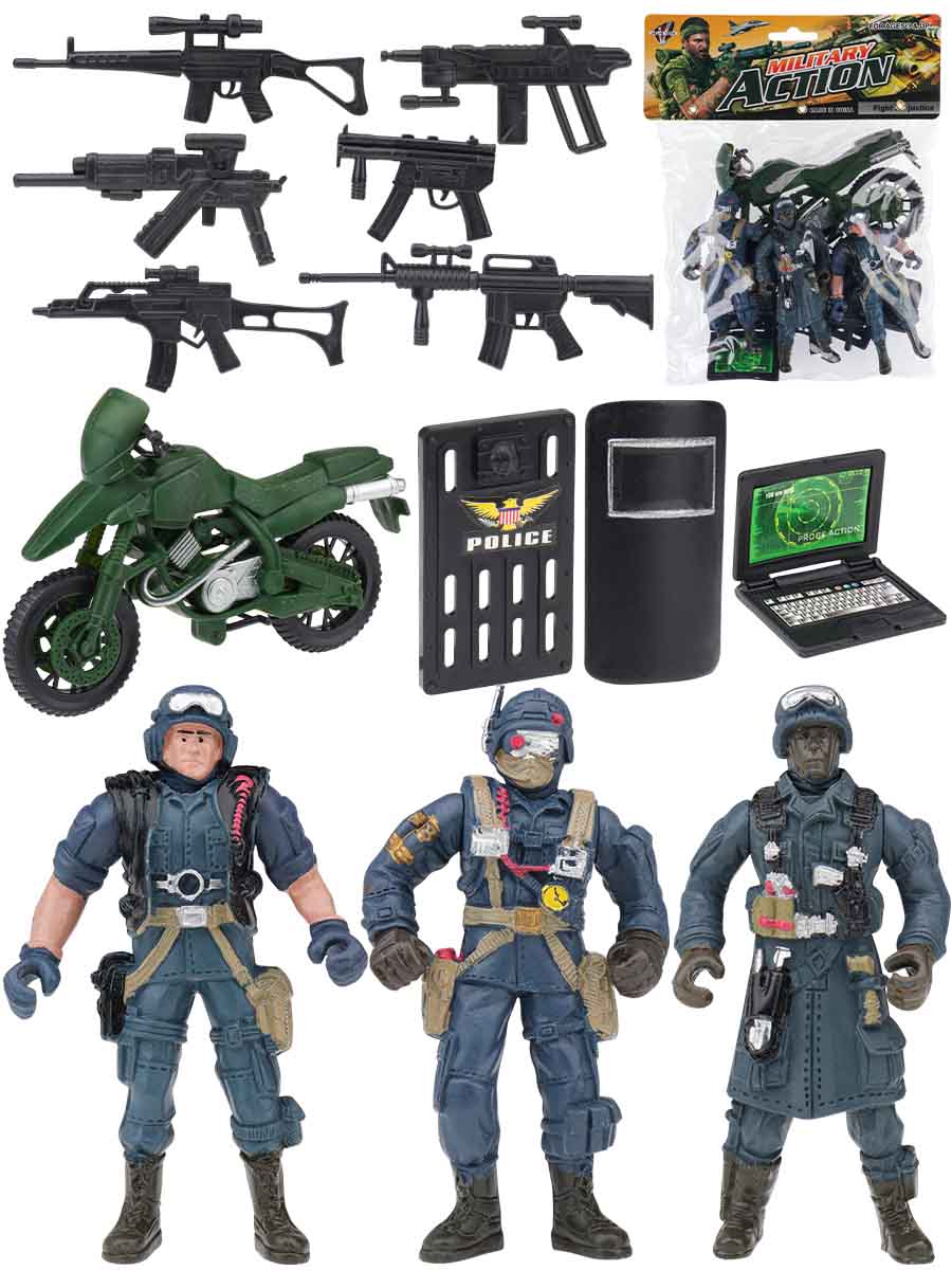 Игровой набор "Солдатики-3" (солдатики 3шт.,оружие,мотоцикл,в пакете) ( Арт. 2034005)
