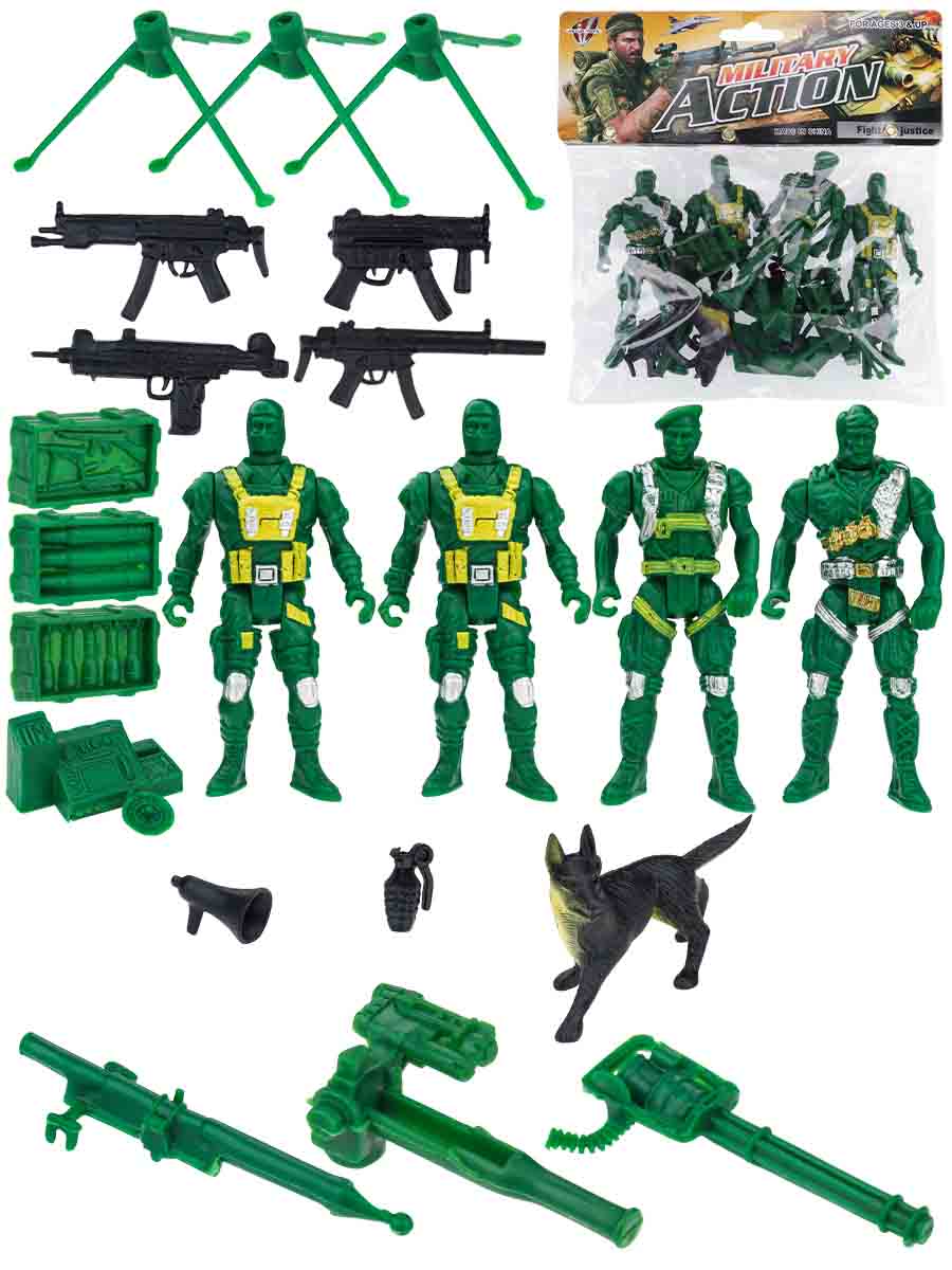 Игровой набор "Солдатики-2" (солдатики 4шт.,оружие,собака,в пакете) ( Арт. 2034000)
