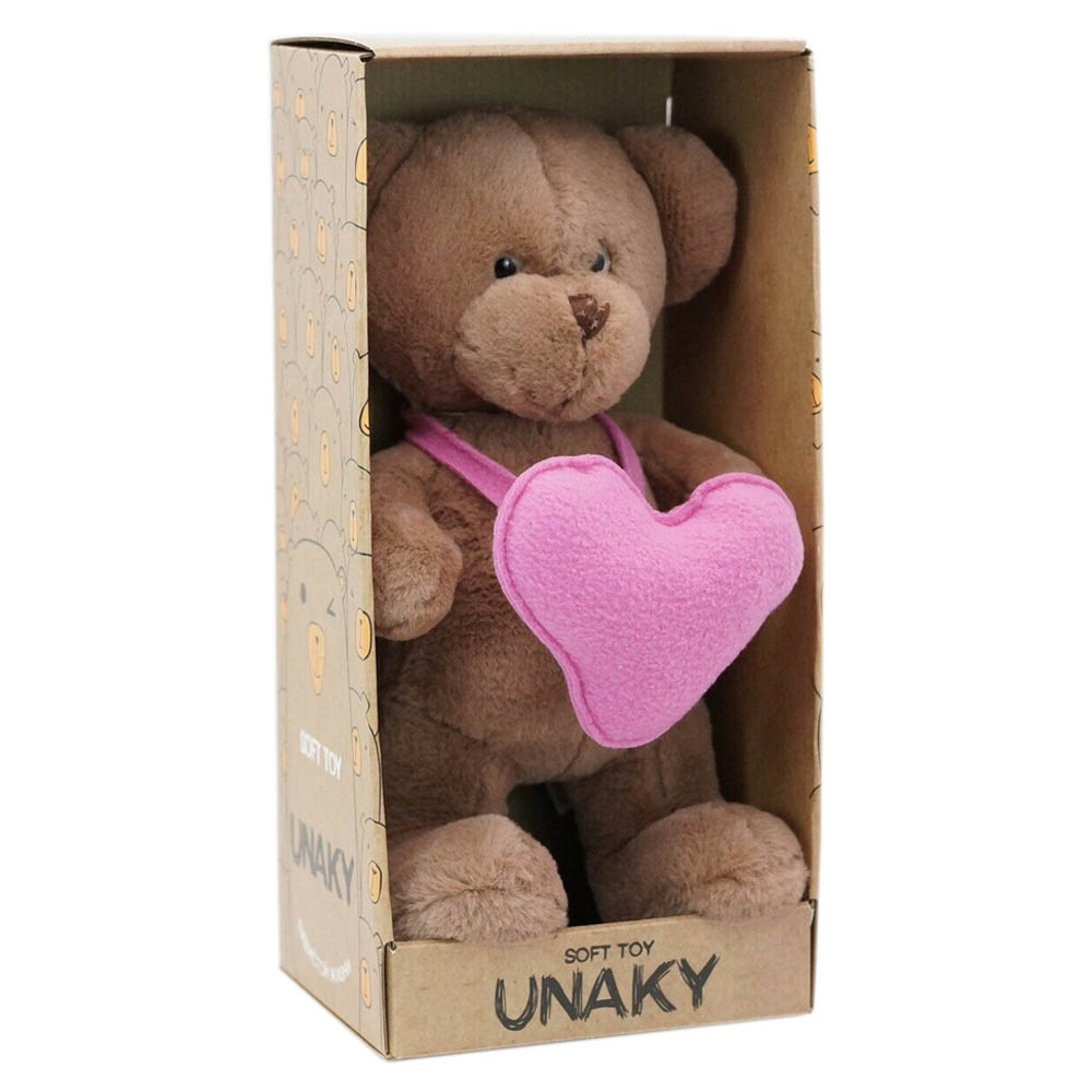 Мягкая игрушка в большой подарочной коробке Мишка Аха "Шоколад" с розовым флисовым сердцем , 33см, 904533S-33L