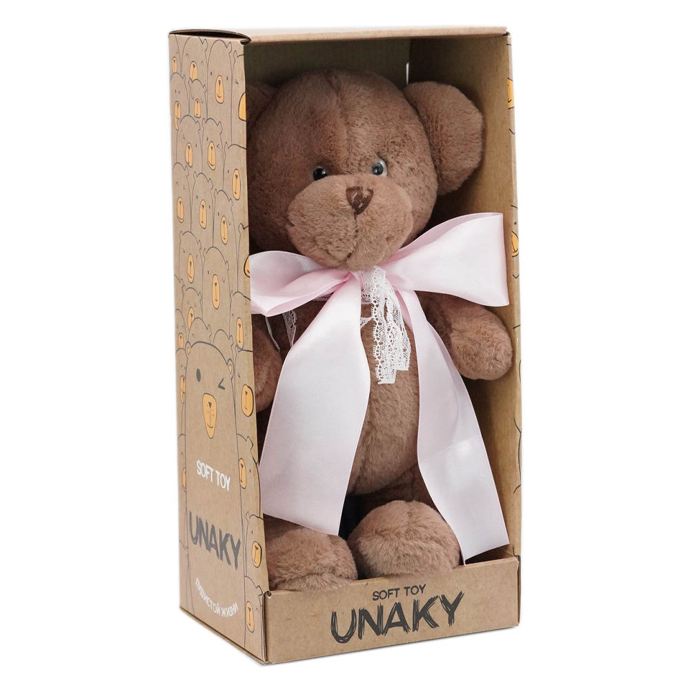 Мягкая игрушка в большой подарочной коробке Мишка Аха "Шоколад" с розовым атласным бантом , 33см, 904533S-14L