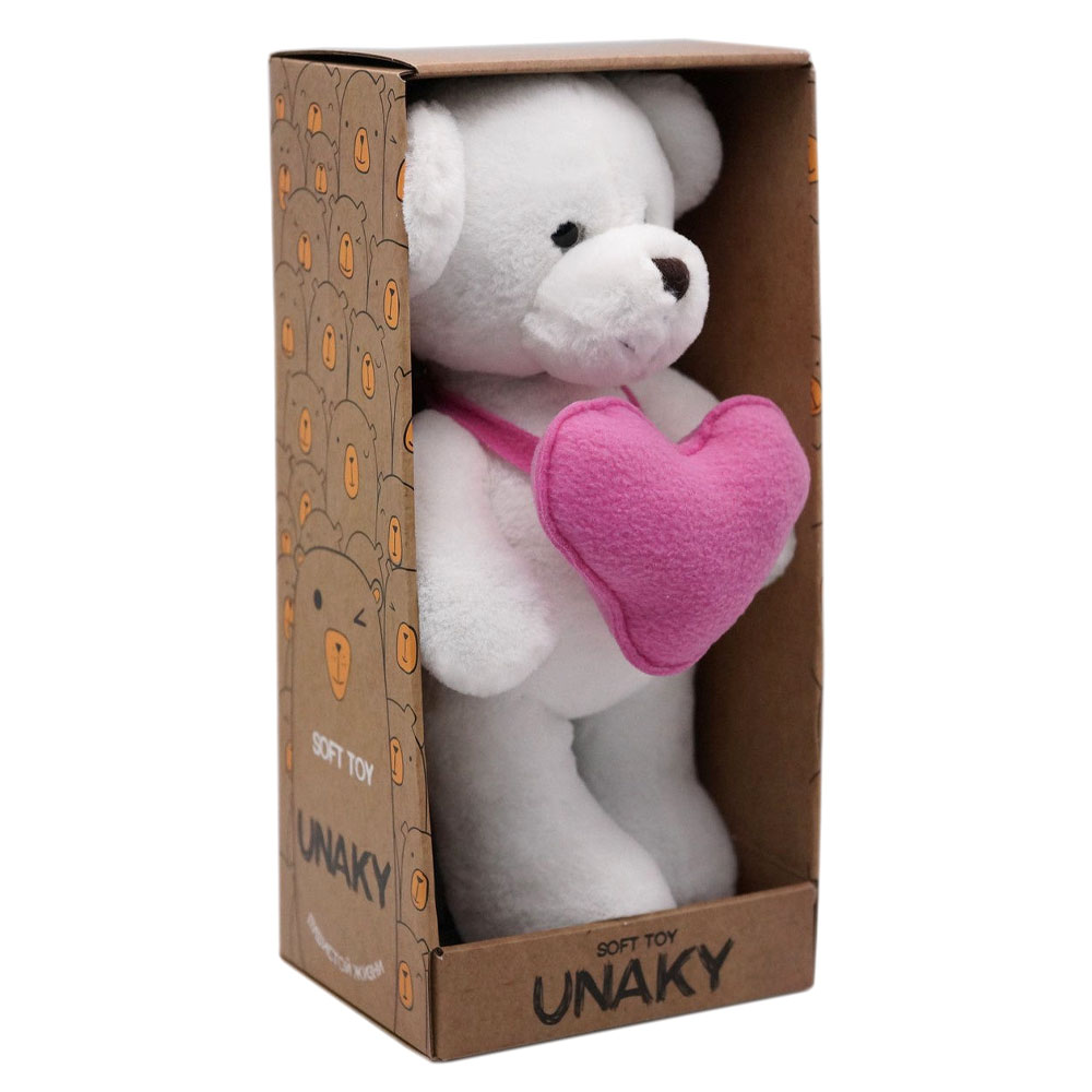 Мягкая игрушка в большой подарочной коробке Медведица Сильва с розовым флисовым сердцем , 33 см, 0913333S-33L