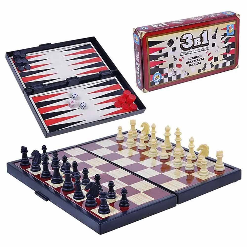 Игра "3 в 1" (шахматы, шашки, нарды), в коробке, HL1281700