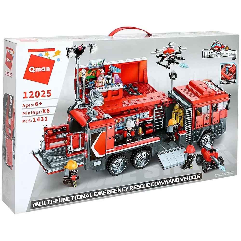 Конструктор пластиковый "Пожарная машина" 1431 дет., 62х8х40см, в коробке ( Арт. 12025-Q)