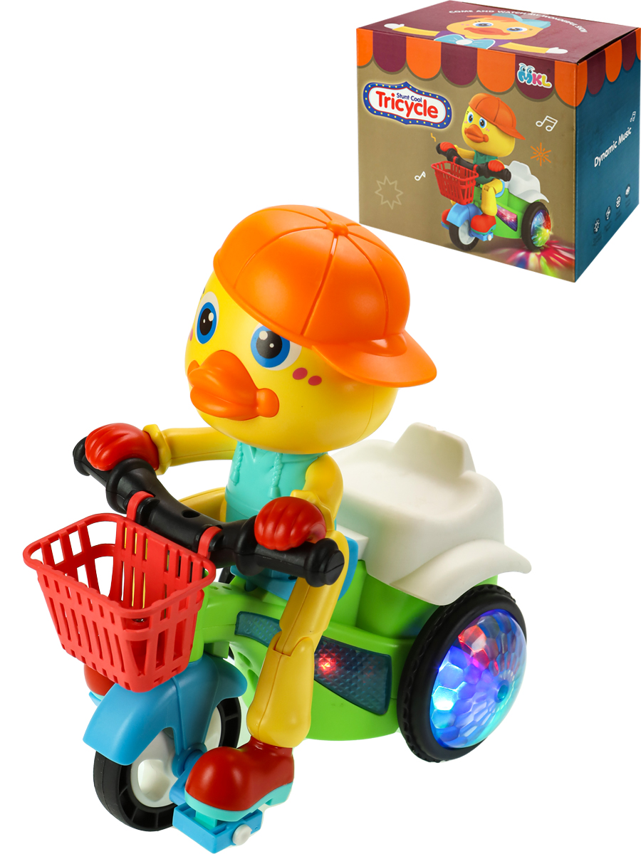 Интерактивная игрушка "Утка на велосипеде"(свет,звук,бат.3хАА не в к-те)17,8x11,5x16см (Арт.2104261)